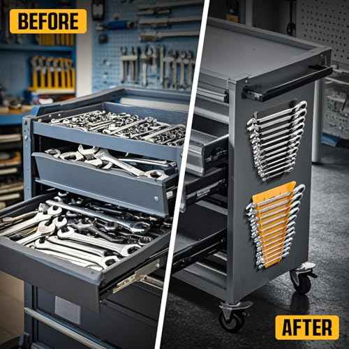 Wrench Organizer for Tool Box, 2 Pack Magnetic Wrench Holders Organizers, Storage for Tool Box Drawer, SAE 1/4" - 15/16" & Metric 6 MM-24 MM Wrenchs Rack