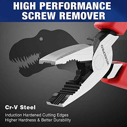 WORKPRO 6.5" Linesman S Screw Extractor Pliers(Combination Pliers) with Unique Non-slip Jaws, Stripped Screw Remover Tool, Lineman Plier for Quickly Removal of Damaged or Rusted Fasteners
