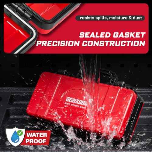 11¡±Red Tools Box, Portable Steel Heavy-duty Tool Case with Safety Latch and Handle for Tools Storage and Organizers, Home DIY