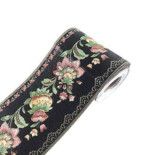 MULLSAN 5Meters Black Floral Wallpaper Border Self Adhesive Wall Covering Kitchen Bathroom Bedroom Tiles Decor Sticker