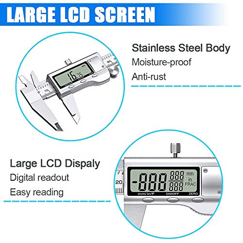 Jiavarry 6 Inch Digital Caliper with Large LCD Screen, Stainless Steel Vernier for Precise Measurement - Model 20-F