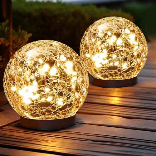 Solar Globe Lights Outdoor Waterproof-Solar Balls Garden-Cracked Glass Ball Solar Lights Outdoor-Solar Orbs Outside-Outdoor Decorations Patio & Yard Lawn Backyard Decor (GUO-XBQ-5-5-5)
