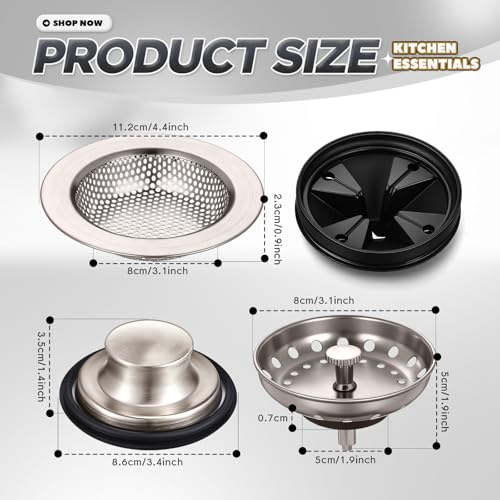 Yiyiring Brushed Silver Garbage Disposal Splash Guard & Stopper Set - 4 Pieces