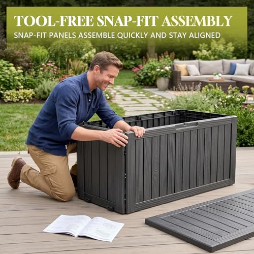Vixzen Lockable Outdoor Storage Box 130 Gallon Capacity - Black