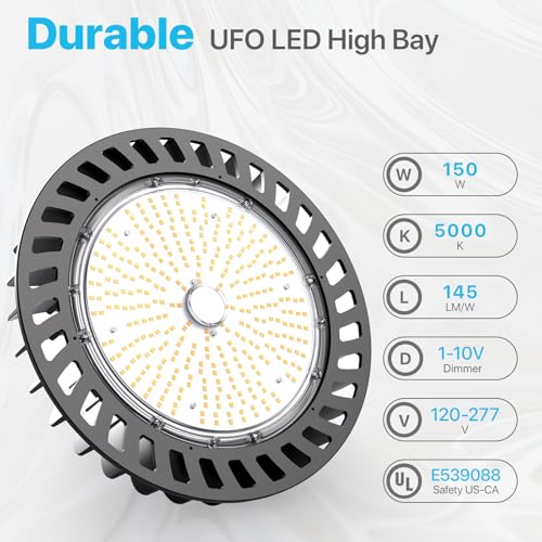 HYPERLITE 150W UFO LED High Bay Light Dimmable 21,750lm 5000K UL US Hook Cable