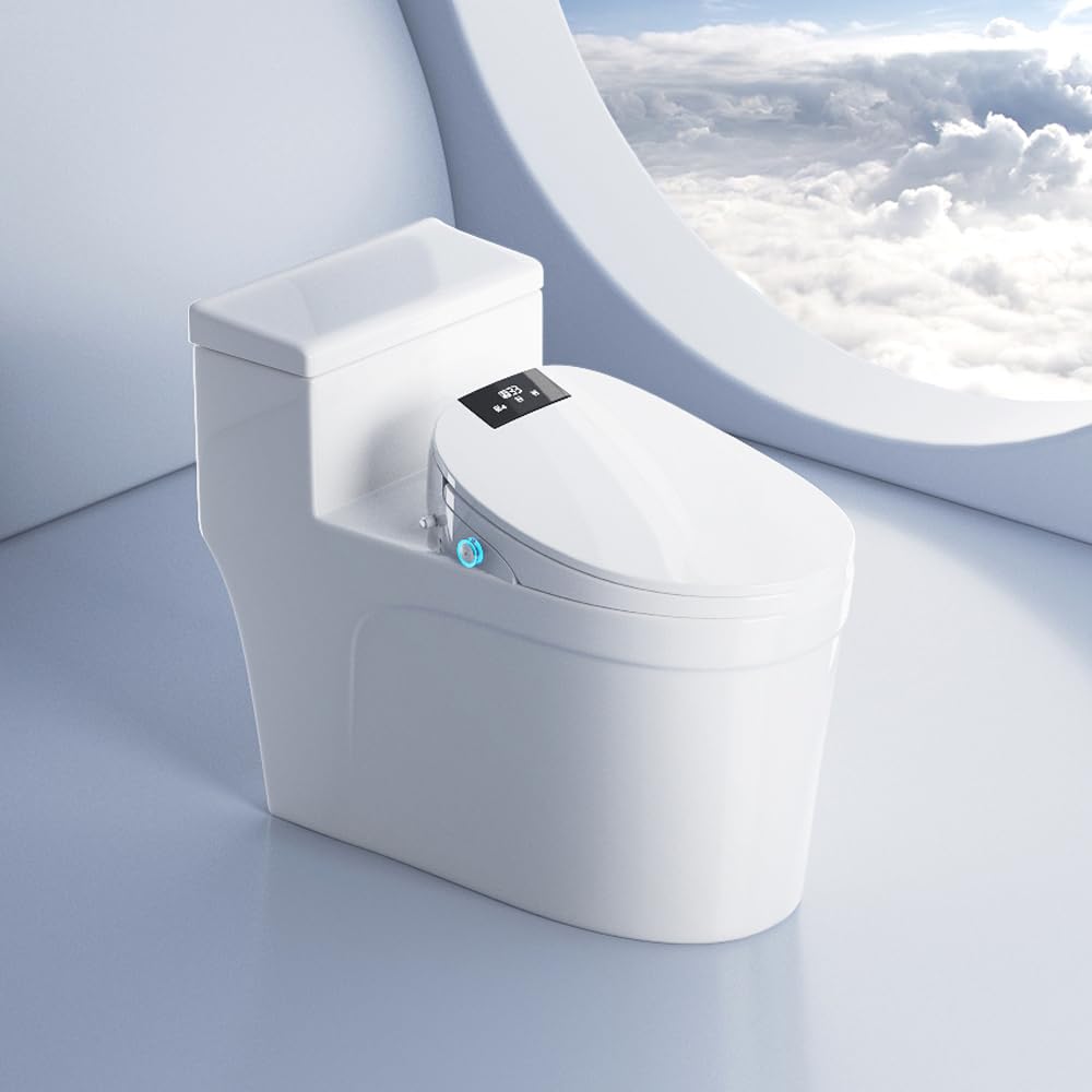 XCQQ Electric Bidet Toilet Seat with Remote, Heated Toilet Seat, Instant Warm Water, Warm Air Dryer, Rear & Feminine with Oscillating Cleansing, Night Light, Slow Close Lid, LED Display - Elongated