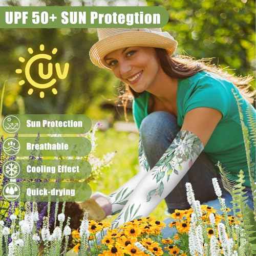 Bebila Gardening Sleeves for Women Farm UV Sun Protection Anti-Scratch Cooling Sleeves with Thumb Hole Arms Cover Outdoors