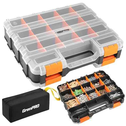 Mini Tool Box Organizer, Plastic Small Tool Box with Dividers, Double Side Bead Organizer, 34-Compartments Hardware Screw Organizers, Parts Tool Organizers Storage