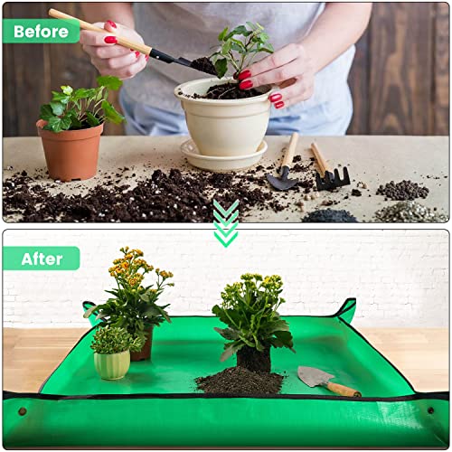 Small Waterproof Repotting Mat for Indoor Plants 26.8 x 26.8 inches - Green