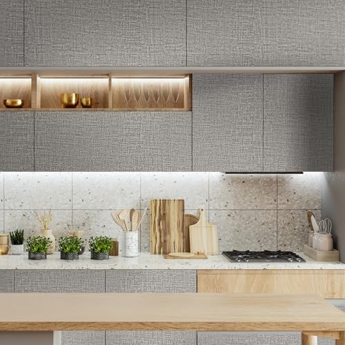 WADILE Grasscloth Peel and Stick Wallpaper 15.7x78.7in Light Gray Textured Contact Paper for Walls & Cabinets