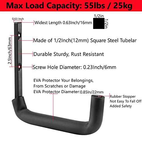 8 Pack Garage Storage Hooks,10 Inch Heavy Duty Ladder Storage Hanger, Wall Mounted Utility Rack