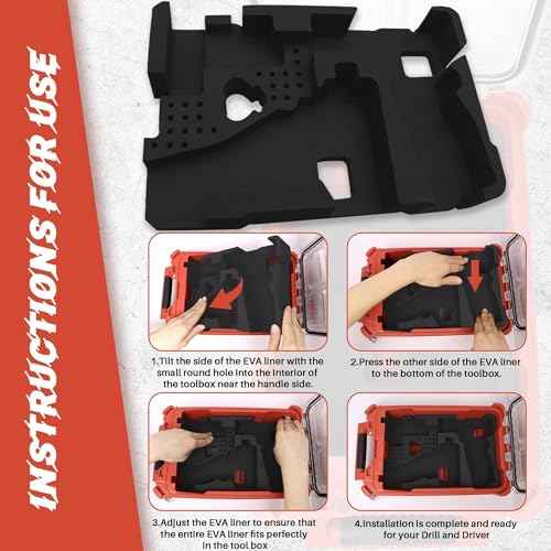 EVA Liner Organizer for Gen 3 M12 Drill Driver 3497-22(3404-20&3453-20), Compatible with Milwaukee 48-22-8435 Packout Tool Box - Precision-Cut Insert, Black