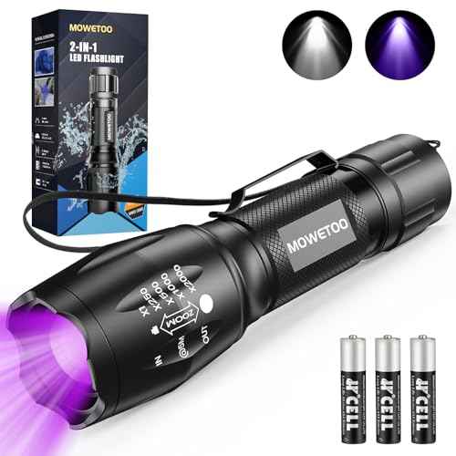 UV Flashlight, Portable Blacklight Flashlight, LED Torch with White and Ultraviolet Light Combo, Black Light Pet Urine Detector for Dog Cat Pee, ID Check, AC Leak, Bed Bug, Rocks, Resin