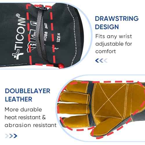 TICONN Welding Gloves, 16 IN L/XL/XXL 1000¡ÆF Heat-Resistant Fireproof Leather Gloves for Welders, Stick, Forge, Mig, Tig, BBQ