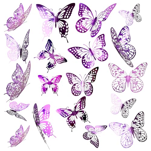 3D Butterfly Wall Stickers Butterflies in 3 Sizes 4 Styles, Party Decor, Birthday Decorations, Butterflies for Crafts, Cake Decorating, Room Decor (48 Pcs Lavender/Purple)