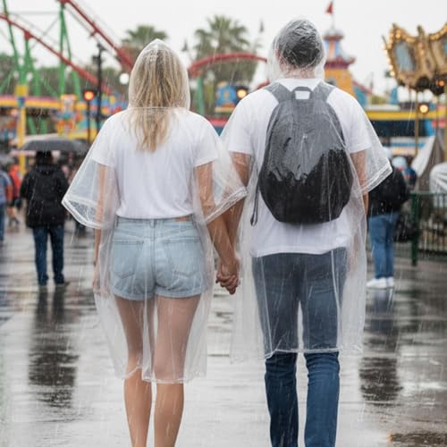APEXUP Disposable Rain Ponchos for Adults - Clear 50 Pack, Family-Size Waterproof Cover