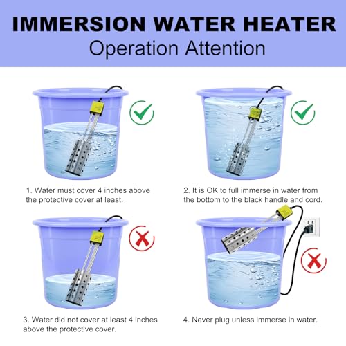 1500W Waterproof Bucket Water Heater with Thermostat for Home & Camping
