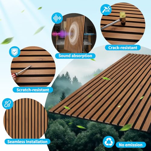 Art3d 47 x 23.6 Inch Chestnut Acoustic Wood Slat Wall Panel 4-Pack