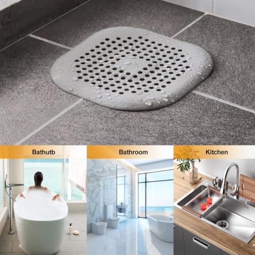 Bovinde Sliver Grey Square Shower Drain Cover 2-Pack - Hair & Drain Protector