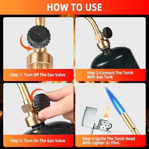 DOMINOX Propane Torch Head, Manual Start Solid Brass Brazing Torch Fuel by Propane CGA600 Cylinder, Blow Torch for Soldering, Brazing, Welding, Thawing and Cooking(Only Torch)