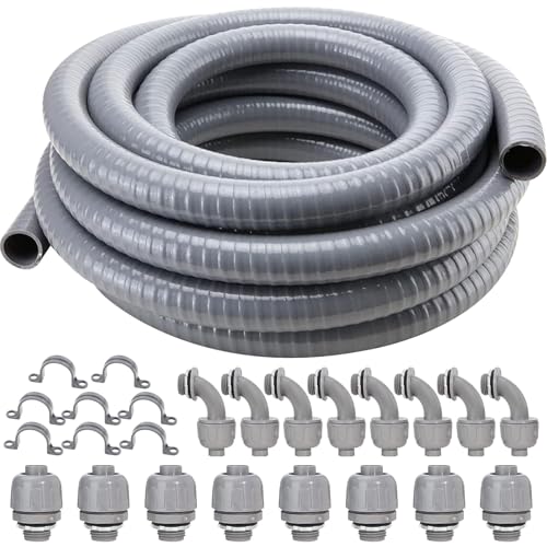 DWALE 25FT Liquid-Tight Flexible Electrical Conduit Kit 3/4 Inch with Fittings