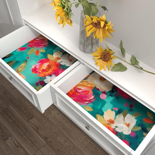 BOKEBEVE Floral Boho Peel and Stick Wallpaper Teal Blue 17.5 x 78.5 Inches