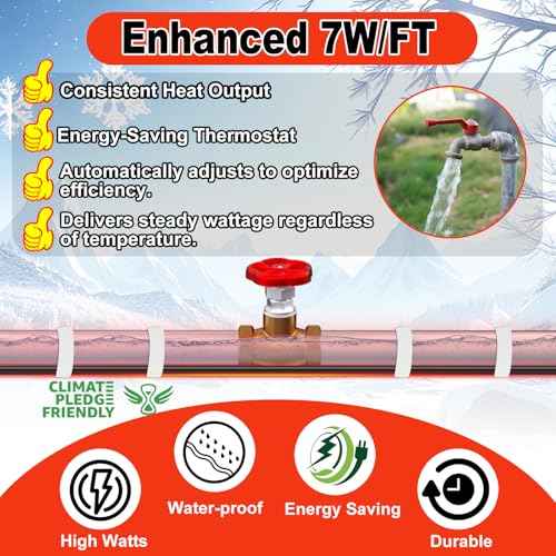 HEATIT Water Pipe Heat Tape - Prevent Freezing & Easy Installation for Metal & Plastic Pipes, CSA & ETL Certified Heat Trace Cable, All-Weather Protection, Trusted Choice HISD 3ft, 7w/ft, 120V