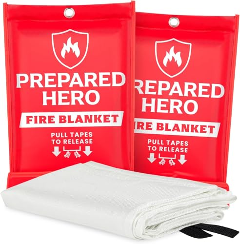 Prepared Hero 2-Pack Emergency Fire Blankets 39x39in Red for Kitchen & Home Safety