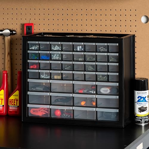 IRIS USA Screw Tool Organizer Small Parts Cabinet, 44-Drawer, Electronics Hardware Nuts and Bolts Plastic Storage Drawers Garage Storage, Stackable Bead Craft Organizer Building Bricks Sorter, Black