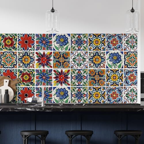 30 Pcs Mediterranean Style Peel & Stick Wall Tile Decals - Waterproof Vinyl Backsplash & Decor