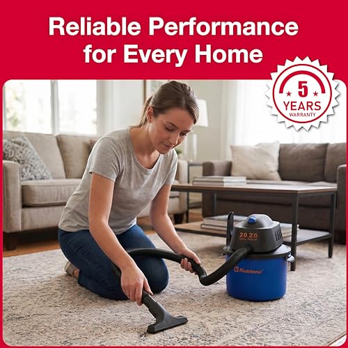 Koblenz WD-2L 2 Gallon 2.0 HP Wet Dry Vacuum Cleaner for Home Garage Car Workshop