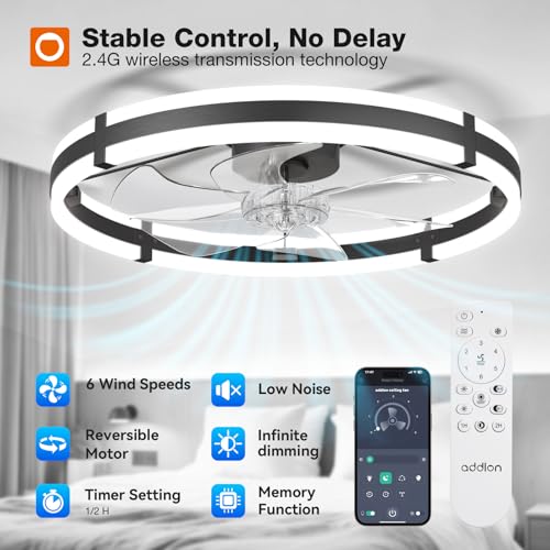 addlon 24 Inch Black Low Profile Ceiling Fan with Lights & Remote