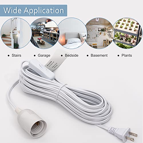 20ft UL Approved Hanging Lantern Pendant Light Cord with ON/OFF Switch - White Variation