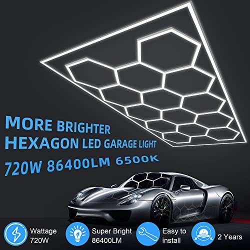 MODERN 14 HEX Hexagon Garage Light with Border 720W 86400 Lumens 6500K Bright LED Shop Light