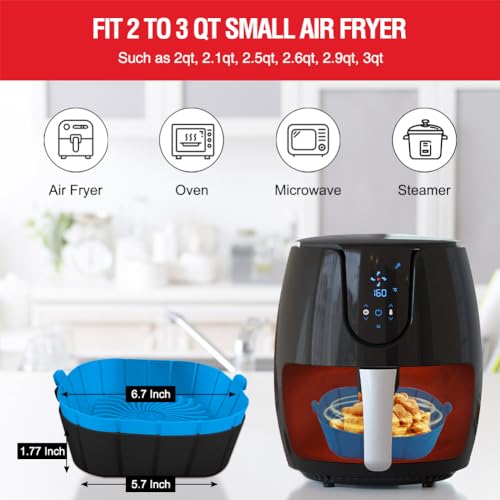 Xabzhzn 2 Pack Air Fryer Silicone Liners for 2-3 Qt Small Fryers, Blue & Black