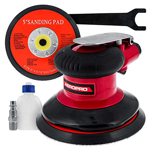 TCP Global 5-Inch Dual-Action Random Orbit Air Palm Sander - Heavy Duty, Lightweight
