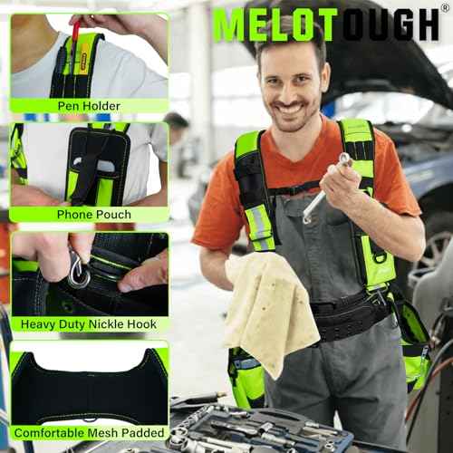 MELOTOUGH Tool Belt Suspenders Construction Bag Suspenders Padded Work Belt Hi Vis Suspenders for Carpenter/Electrician