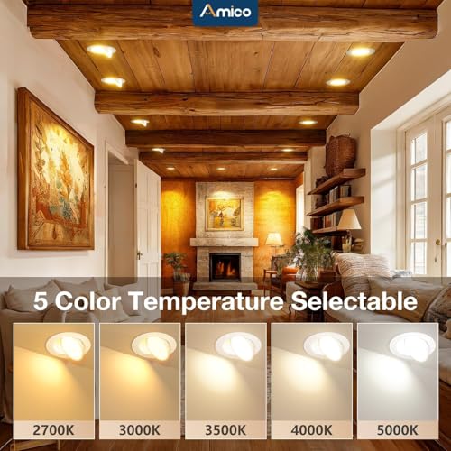 Amico 12 Pack 6 Inch White Gimbal LED Recessed Ceiling Light - 5 CCT Adjustable
