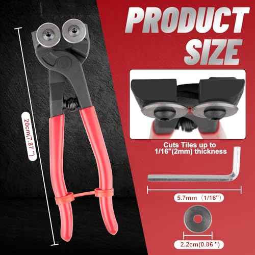 Glass Tile Nippers 7", Heavy Duty Wheeled Glass Mosaic Nipper, Glass Nippers with Soft Rubber Handle for Stained Glass, Ceramic Tile Nipper Mosaic Tools with 2 Replacement Blades, an Allen Wrench