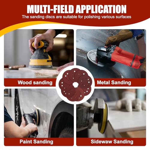 YNZDRWA 70 pcs 5 Inch 8-Hole Sanding Discs Set with 9 Grits - Long-lasting Orbital Sander Pads
