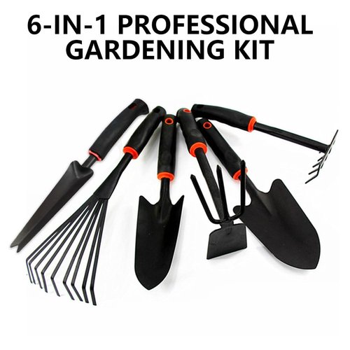Large Garden Tool Set with Non-Slip Rubber Handle - 6 Piece Heavy Duty, Gardening Hand Tools, Sturdy Durable, Classic Utility Gardening Gift