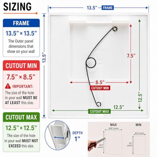 Morvat 12x12 Inch Adjustable Spring Access Panel for Drywall & Ceiling, Heavy-Duty Wall Hole Cover Plate, White
