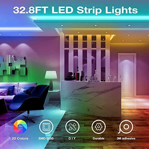 DAYBETTER 32.8ft RGB LED Strip Lights Kit with Remote & Power Supply