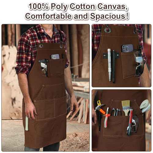 WEARXI Aprons for Men, Woodworking Apron with Tool Pockets, Canvas Work Apron for Woodworkers, Mechanics, Blacksmiths, Carpenters S-XXXL, Mens Aprons Gifts for Dad, Gifts for Men, Dad Gifts