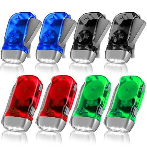 8 Pack Hand Crank Flashlight 3 LED Hand Press Torch No Battery Flashlight Powerful Emergency Safety Tool Required for Camping, Hiking, Outdoor Survival Sports and Home Power Outage(Multi Color)