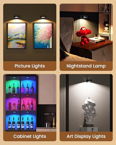 Black 3 Pack Rechargeable Magnetic LED Picture Lights with Remote – Art Frame & Wall Decor