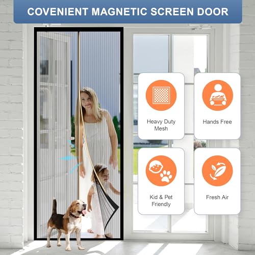 METAONLY Magnetic Screen Door Mesh 38x82 Inch Fits 36x80 Door Black - Easy Install