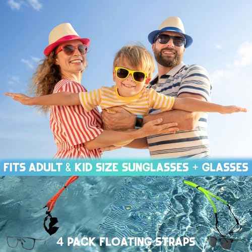 Floating Sunglasses Straps for Water ? 4 Pack Buoyant Glasses Retainer for Men Women ? Adjustable Floatable Eyewear Lanyard for Boating Kayaking Fishing Paddleboarding Beach Lake Pool