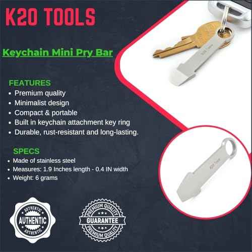 Keychain Mini Pry Bar - Tiny EDC Crowbar - (Stainless Steel) Pocket Tool