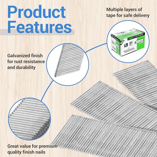 Meite 16 Gauge Finish Nails 2-1/2 Inch Box of 2,000 Galvanized Angled Nails